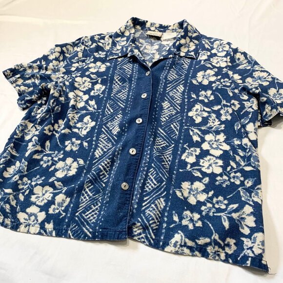 VTG 80s 90s Womens Koret City Blues Floral Hawaiian Button Down Blouse - Picture 3 of 5